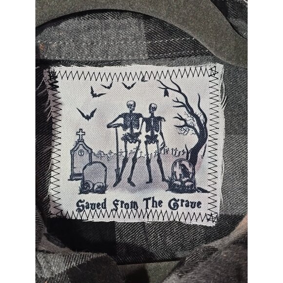 OOAK Upcycled Flannel Shacket Shirt Five Finger Death Punch FFDP Boyfriend Fit L - Picture 10 of 13